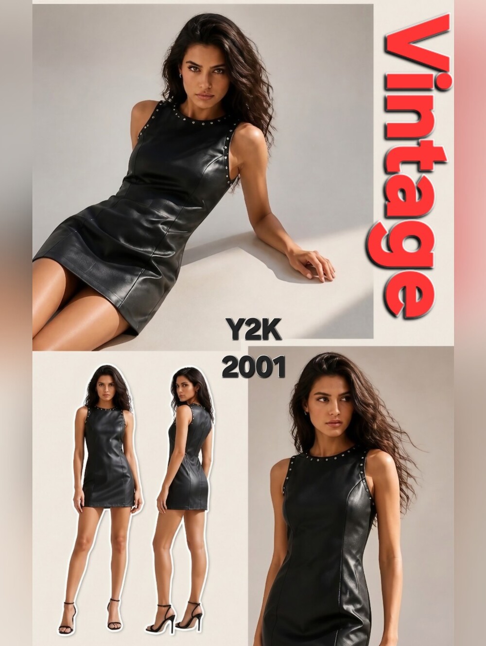 ๐ฃ Vintage Y2K '01 California Concepts Studded ๐ค Faux Leather Mini Dress SZ 5